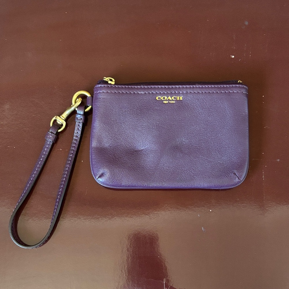 Coach Deep Purple Wristlet with Gold Accents